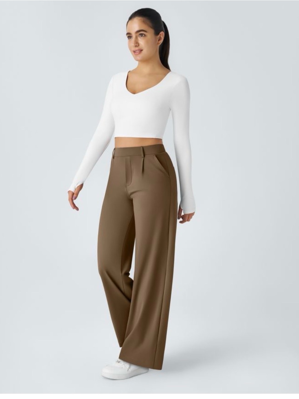 HALARA Wide-Leg High-Rise Trousers in Olive